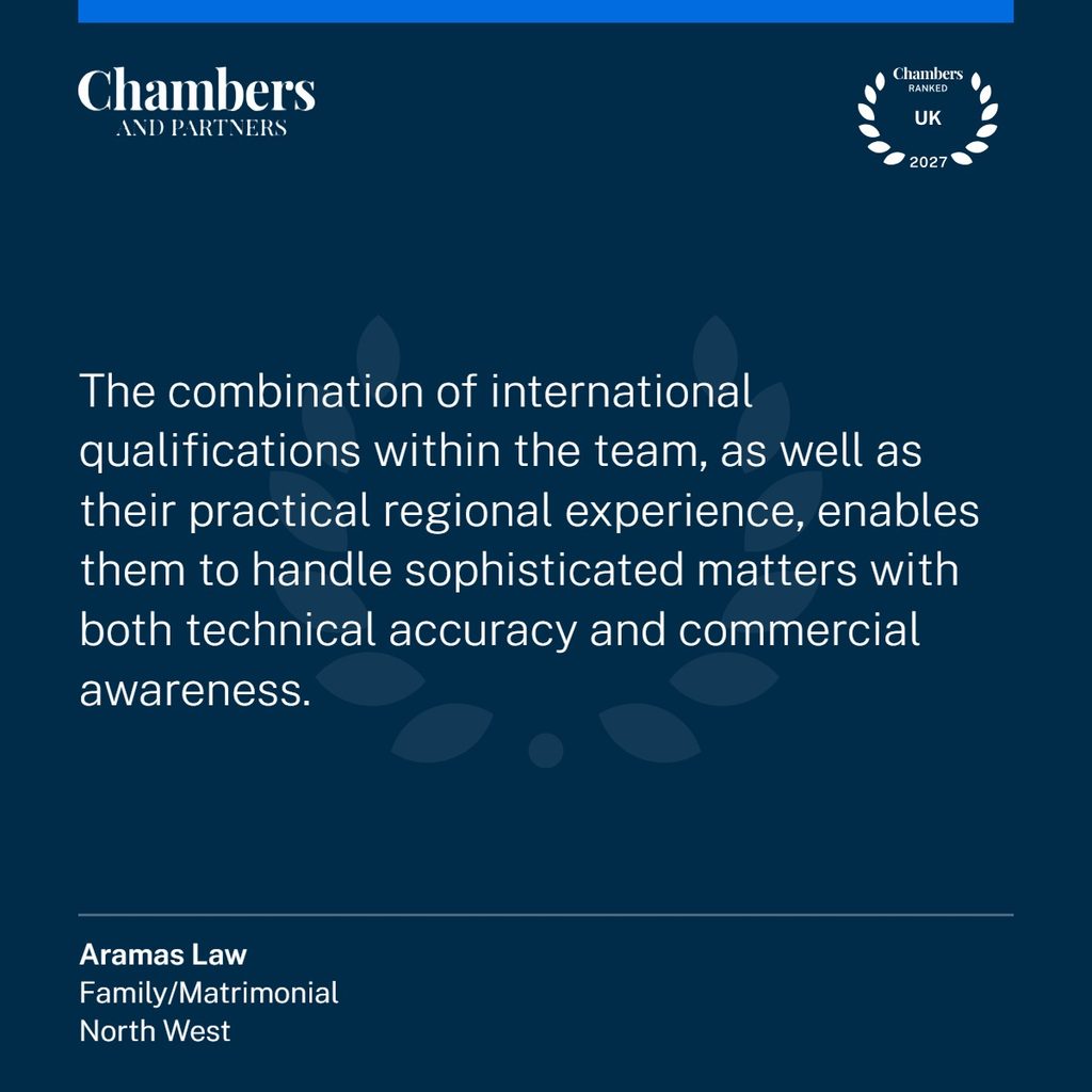 Chambers UK Guide 2027 client testimonial for Aramas Law, recognised for family law services